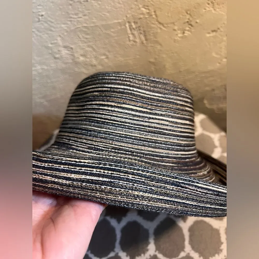 Kooringal Striped Black Brown Taupe Women's Hat made in Australia sized 58cm